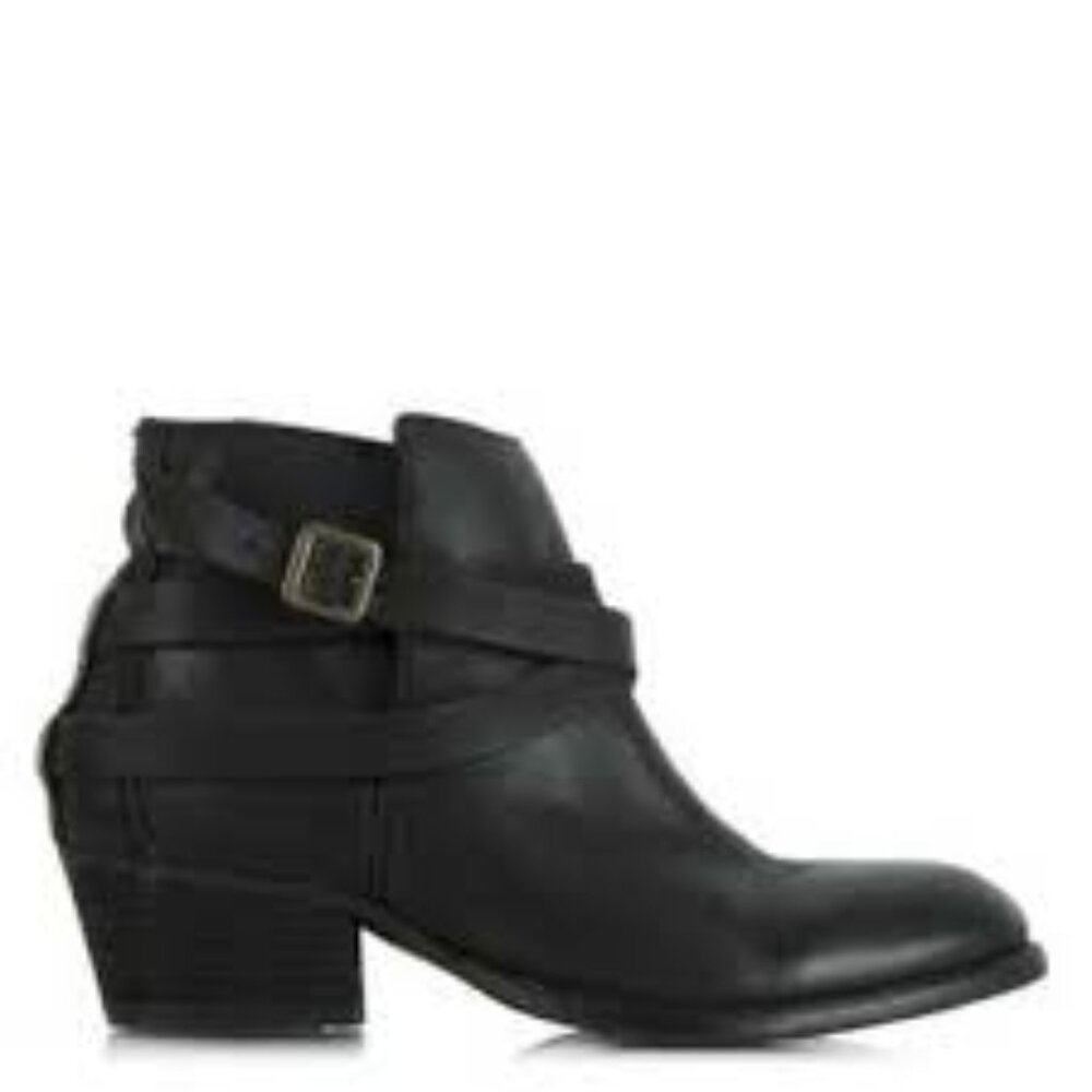 H By Hudson Women's Black‎ Horrigan Leather Wrap Block Heel Ankle Bootie Size 4
